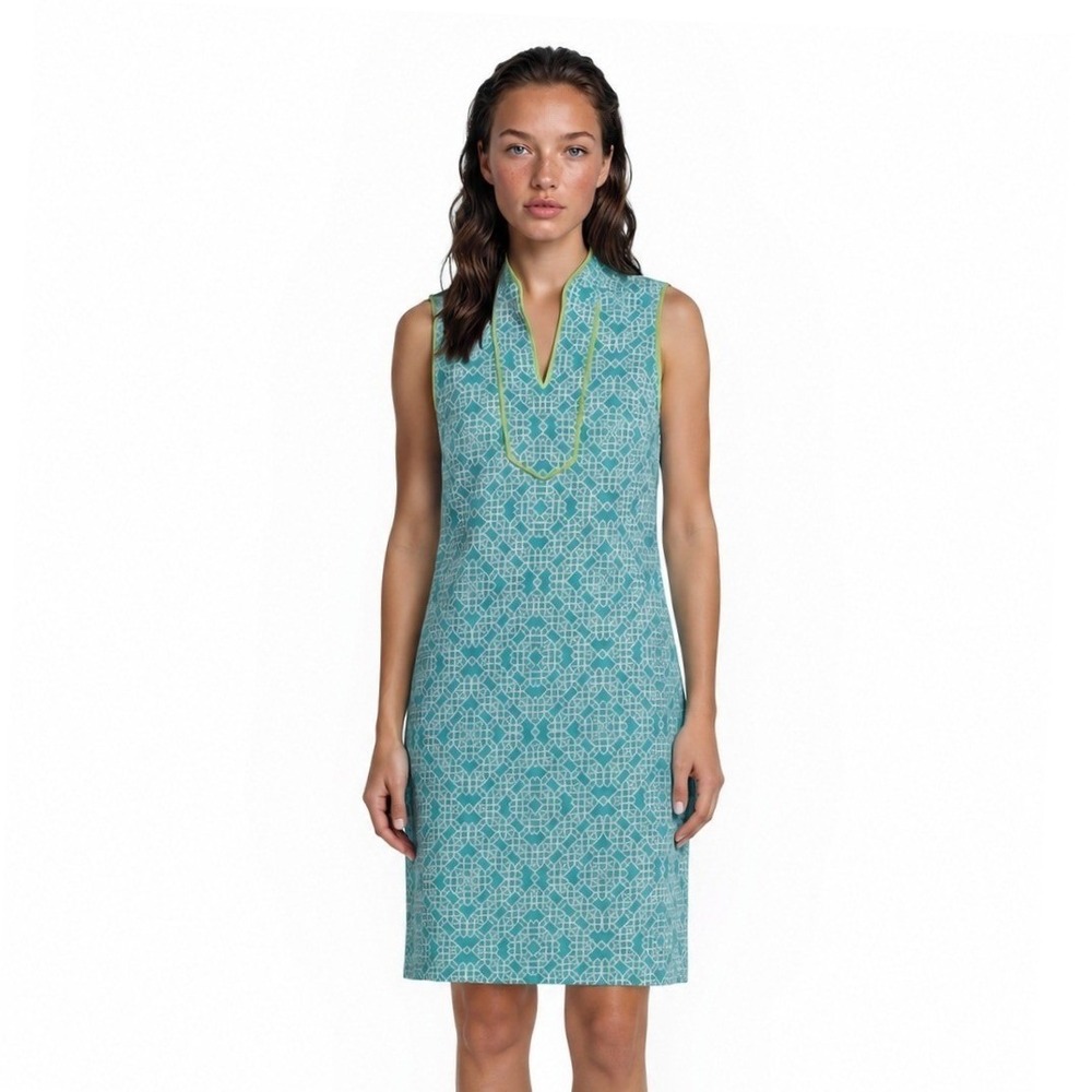 Vince Camuto Shift Dress Women's Size 8 Turquoise Geometric Sleeveless